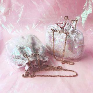 Pvc Chain Strap Crossbody Bag With Sequin Pouch