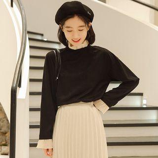 Long-sleeve Paneled Faux Suede Top