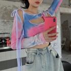 Tie-dye Long-sleeve Slim-fit Cropped Top
