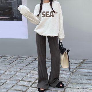 Loose-fit Lettering Sweatshirt / High-waist Bell-bottom Pants