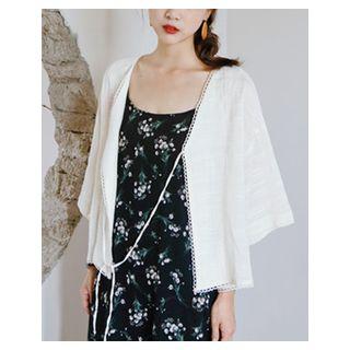 Perforated-trim Beribboned Cardigan