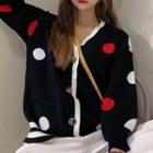 Dot Print Button Knitted Cardigan