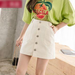 Button Mini A-line Denim Skirt Off White - Xxl