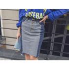 Asymmetric Fray-hem Denim Midi Skirt