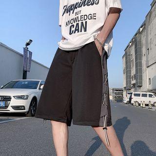 Color Block Lace Up Sweat Shorts
