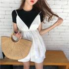 Set: Crew-neck Short-sleeve T-shirt + V-neck Open Back Camisole Top