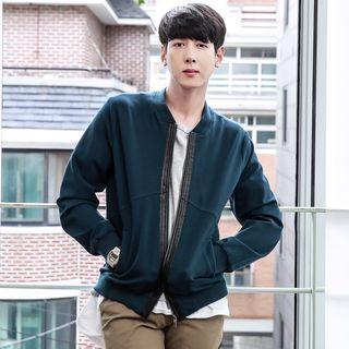Faux Leather Trim Bomber Jacket