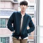 Faux Leather Trim Bomber Jacket
