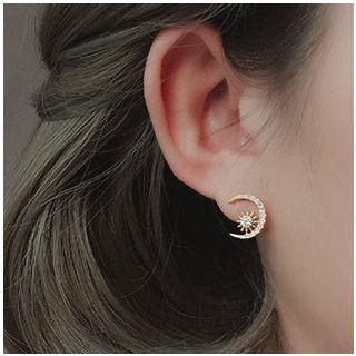 Mismatch Rhinestone Earring 1 Pair - S925 Silver - Gold - One Size