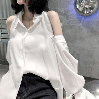 Zip-shoulder Hidden Placket Shirt