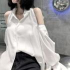 Zip-shoulder Hidden Placket Shirt