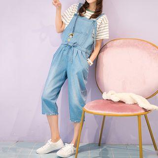 Embroidered Capri Denim Dungaree