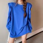 Padded-shoulder Ruffle-trim Oversized Sweatshirt