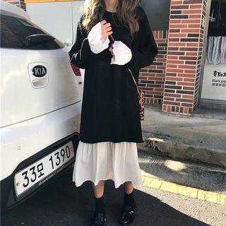 Long Bell-sleeve Midi A-line Dress/ Dip-back Pullover Dress