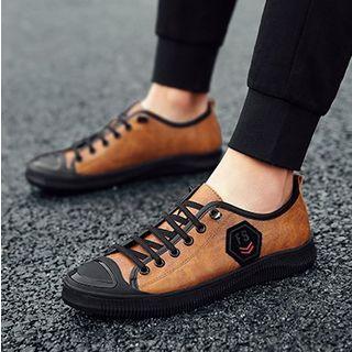 Genuine-leather Applique Panel Sneakers