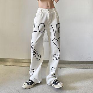 Low Waist Heart Print Wide Leg Jeans