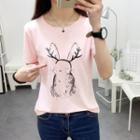 Short-sleeve Rabbit Print T-shirt
