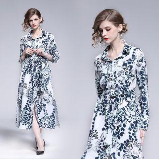Tiger Print Tie-waist Midi Shirt Dress