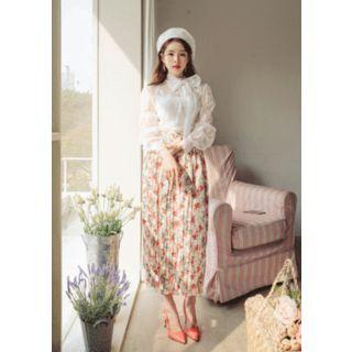 Crinkled Long Floral Skirt