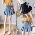 A-line Denim Mini Pleated Skirt