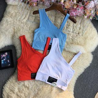 Applique Asymmetrical Crop Tank Top