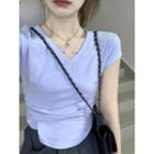 Short-sleeve V-neck T-shirt / High Waist Wide Leg Pants