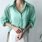 Long-sleeve Sheer Shirt Mint Green - One Size