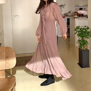 Tie-front Frilled-detail Maxi Dress