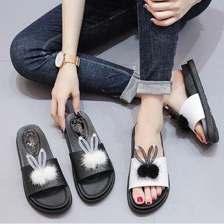 Pom Pom Slide Platform Sandals