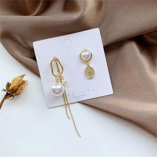 Non-matching Faux Pearl Alloy Fringed Earring 1 Pair - Earring - One Size