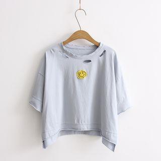 Distressed Smiley Short-sleeve T-shirt