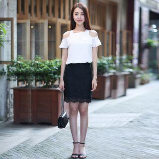 Set: Cutout Shoulder Top + Pencil Skirt
