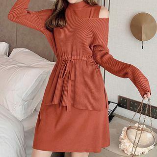 Drawstring Sweater / Sleeveless Mini Knit Dress