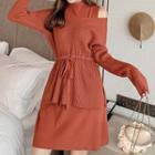 Drawstring Sweater / Sleeveless Mini Knit Dress