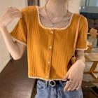 Short-sleeve Ribbed T-shirt Tangerine - One Size