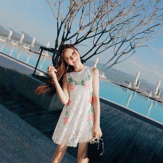 Floral Print Lace Swimdress