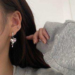 Heart Rhinestone Alloy Dangle Earring 1 Pc - Pink Rhinestone - Silver - One Size