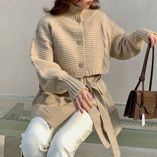 Set: Cropped Cardigan + Faux Leather Jacket