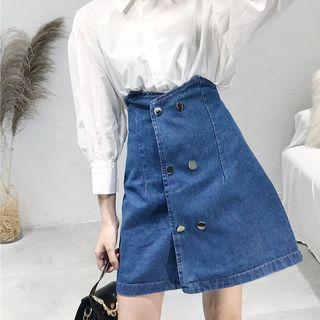 Set: Long-sleeve Shirt + Denim Skirt