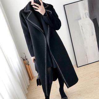 Long-sleeve Plain Woolen Coat With Belt