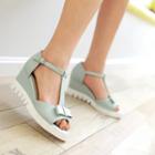 Faux-leather T-strap Wedge Sandals