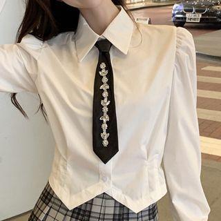 Crop Shirt With Rhinestone Tie