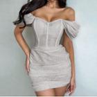 Off-shoulder Glitter Ruched Mini Dress