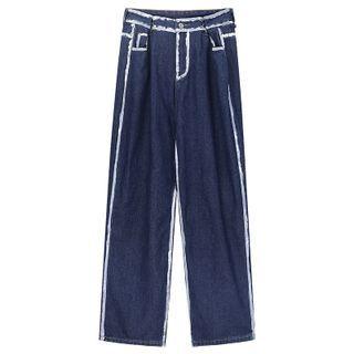 High Waist Contrast Trim Wide Leg Jeans