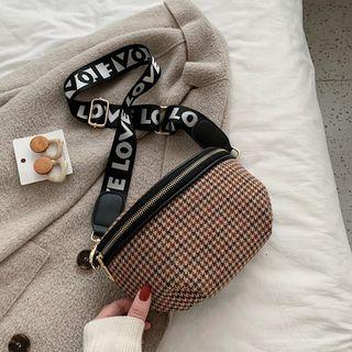 Lettering Strap Houndstooth Sling Bag