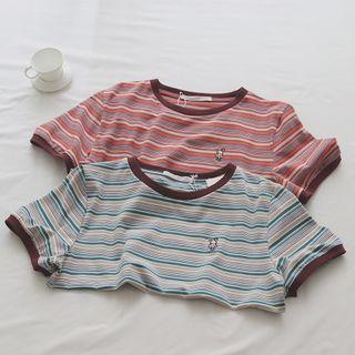 Embroider Colour-block Striped Top