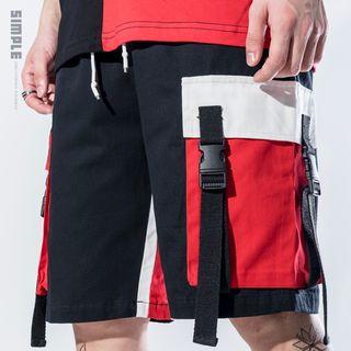Color Block Buckled Strap Cargo Shorts