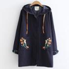 Hooded Zip-up Embroidered Trench Coat