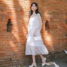 Set: Long-sleeve Midi A-line Dress + Slipdress