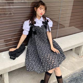 Short-sleeve Shirt / Spaghetti Strap Embroidered Dress